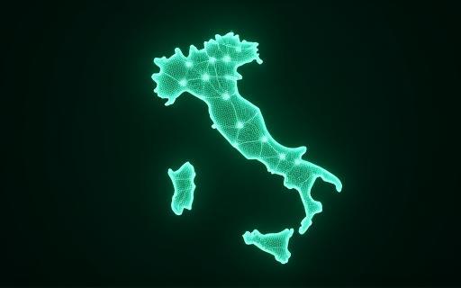 Mappa stilizzata dell'Italia con sovrapposto un motivo di rete